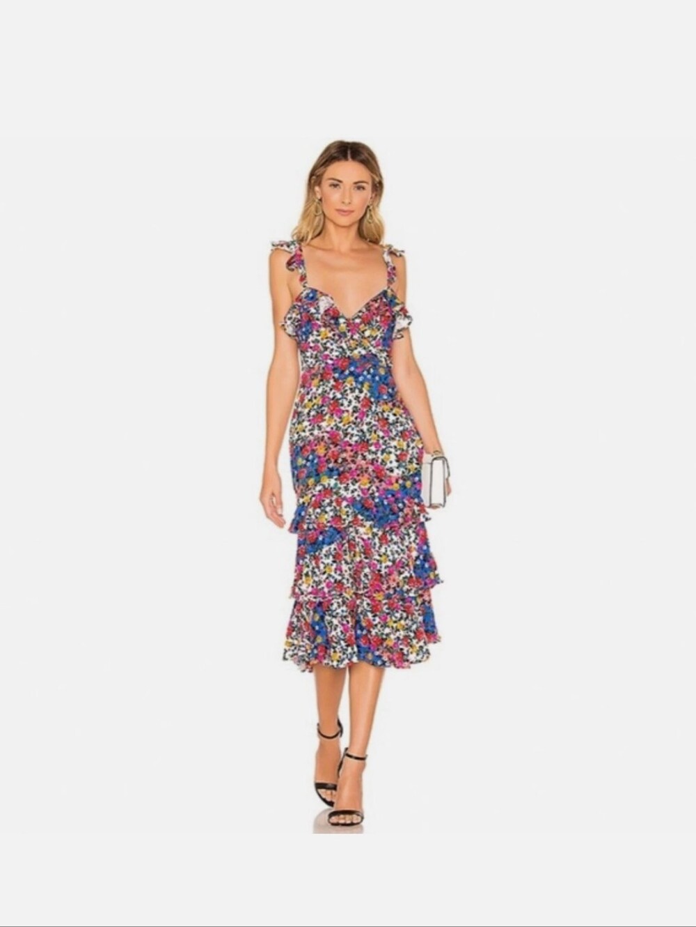 MAJORELLE Multicolor Floral Ruffle Midi Dress